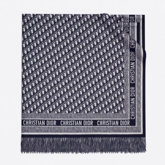 Replica Dior Oblique Blanket Wool and Angora Navy Blue Fake