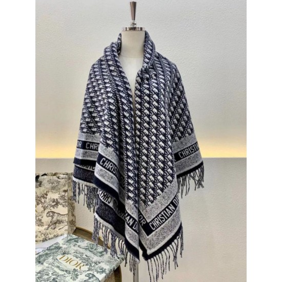 Replica Dior Oblique Blanket Wool and Angora Navy Blue Fake