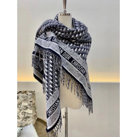 Replica Dior Oblique Blanket Wool and Angora Navy Blue Fake