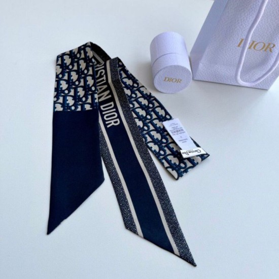 Replica Dior Oblique Mitzah Scarf Silk Twill Blue Fake