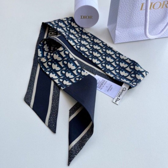 Replica Dior Oblique Mitzah Scarf Silk Twill Blue Fake