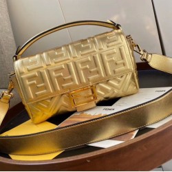 Replica Fendi Baguette Medium Bag With FF Motif Gold Fake