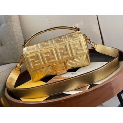 Replica Fendi Baguette Medium Bag With FF Motif Gold Fake