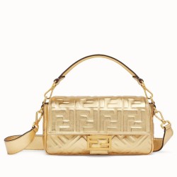 Replica Fendi Baguette Medium Bag With FF Motif Gold Fake