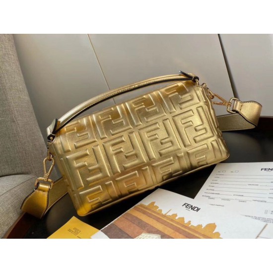 Replica Fendi Baguette Medium Bag With FF Motif Gold Fake