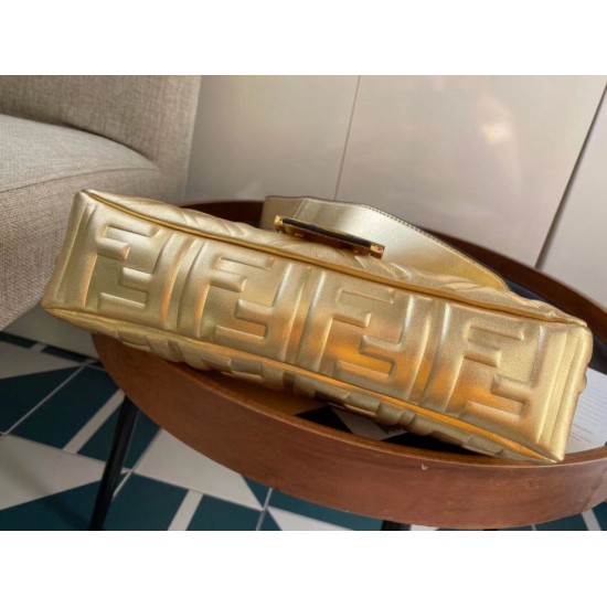 Replica Fendi Baguette Medium Bag With FF Motif Gold Fake
