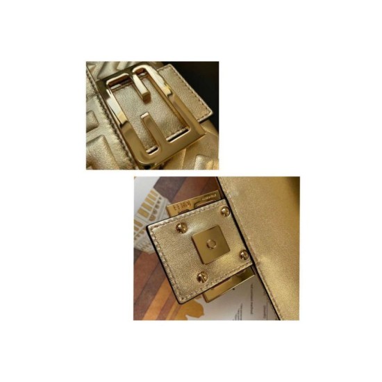 Replica Fendi Baguette Medium Bag With FF Motif Gold Fake