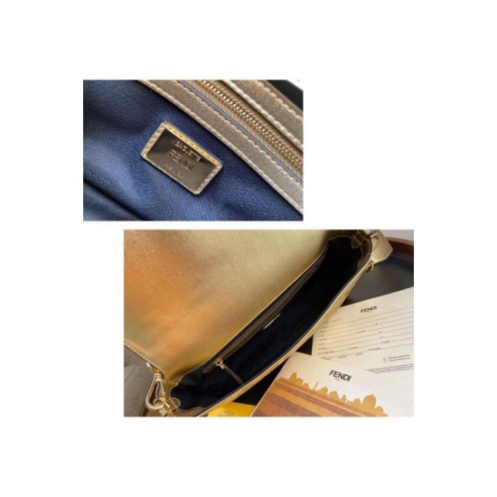 Replica Fendi Baguette Medium Bag With FF Motif Gold Fake