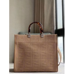 Replica Fendi Sunshine Medium Shopper Bag FF Fabric Beige Fake