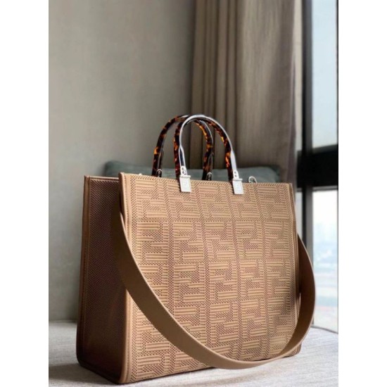 Replica Fendi Sunshine Medium Shopper Bag FF Fabric Beige Fake