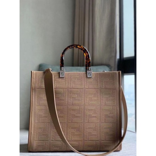 Replica Fendi Sunshine Medium Shopper Bag FF Fabric Beige Fake
