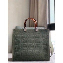 Replica Fendi Sunshine Medium Shopper Bag FF Fabric Green Fake