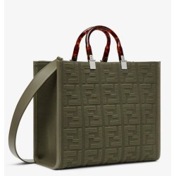 Replica Fendi Sunshine Medium Shopper Bag FF Fabric Green Fake