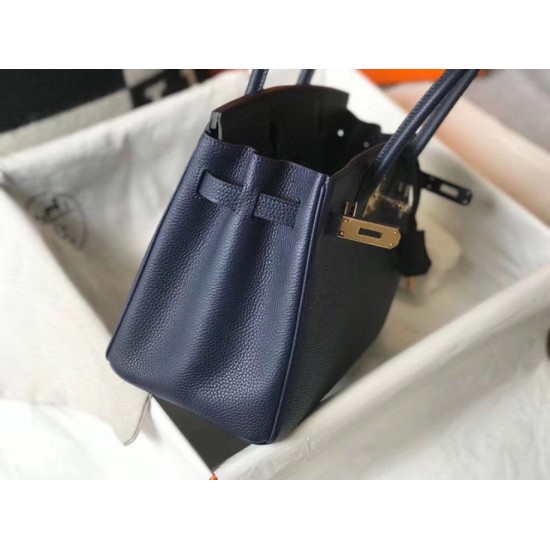 Replica Hermes Birkin 30cm Bag Clemence Dark Blue Fake