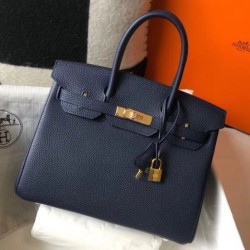 Replica Hermes Birkin 30cm Bag Clemence Dark Blue Fake