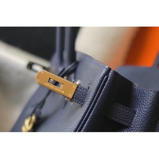 Replica Hermes Birkin 30cm Bag Clemence Dark Blue Fake