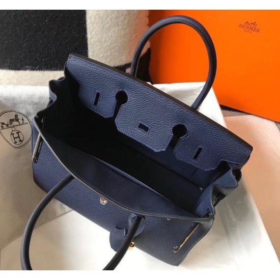 Replica Hermes Birkin 30cm Bag Clemence Dark Blue Fake