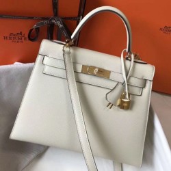 Replica Hermes Kelly 28cm Sellier Bag Epsom White Fake