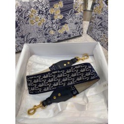 Replica Dior Shoulder Strap Dior Oblique Embroidered Velvet Blue Fake