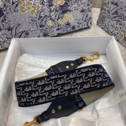Replica Dior Shoulder Strap Dior Oblique Embroidered Velvet Blue Fake