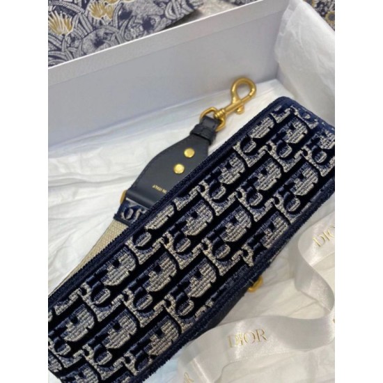 Replica Dior Shoulder Strap Dior Oblique Embroidered Velvet Blue Fake Replica Dior Shoulder Strap Dior Oblique Embroidered Velvet Blue Fake