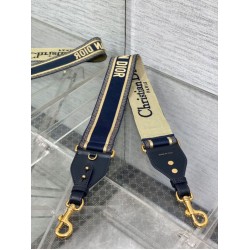 Replica Dior Shoulder Strap with Ring Embroidery Canvas Blue Fake