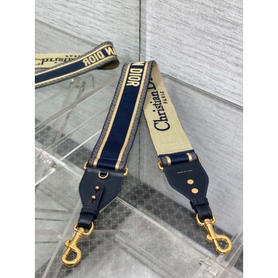 Replica Dior Shoulder Strap with Ring Embroidery Canvas Blue Fake
