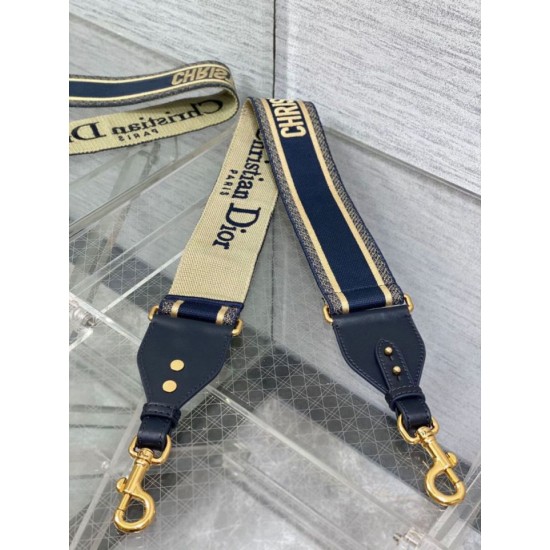 Replica Dior Shoulder Strap with Ring Embroidery Canvas Blue Fake