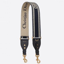 Replica Dior Shoulder Strap with Ring Embroidery Canvas Blue Fake