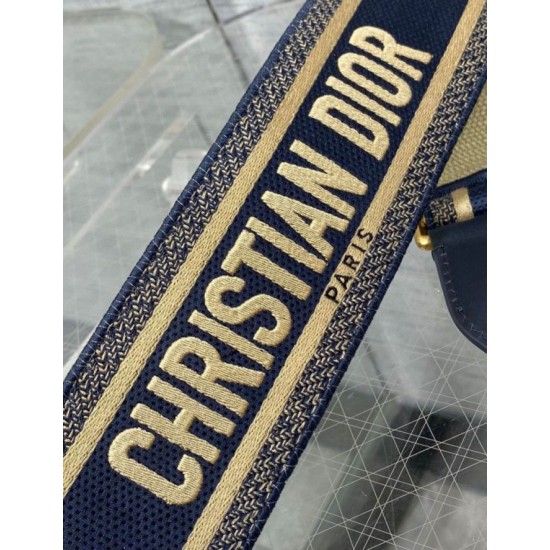 Replica Dior Shoulder Strap with Ring Embroidery Canvas Blue Fake