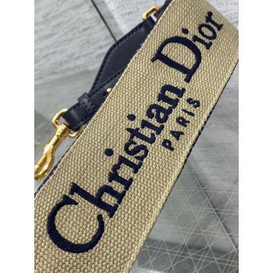 Replica Dior Shoulder Strap with Ring Embroidery Canvas Blue Fake