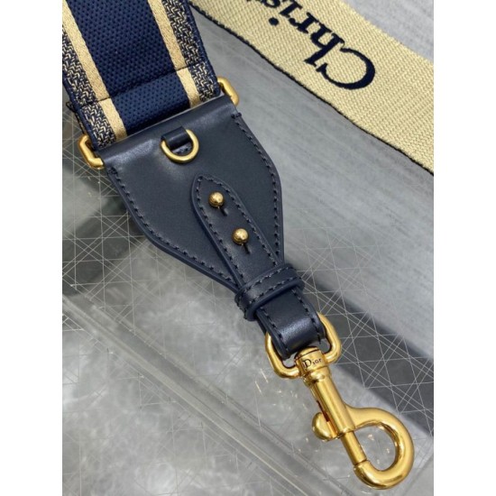 Replica Dior Shoulder Strap with Ring Embroidery Canvas Blue Fake