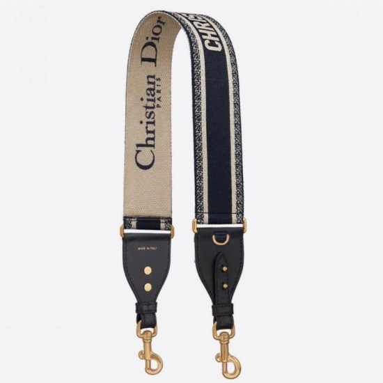 Replica Dior Shoulder Strap with Ring Embroidery Canvas Blue Fake