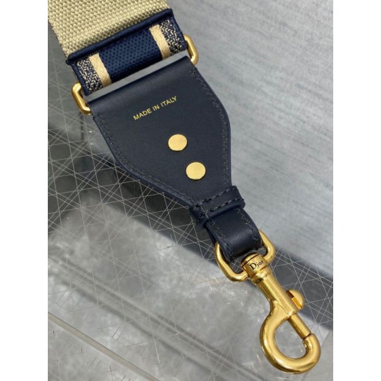 Replica Dior Shoulder Strap with Ring Embroidery Canvas Blue Fake