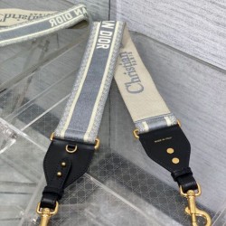 Replica Dior Shoulder Strap with Ring Embroidery Canvas Grey Fake