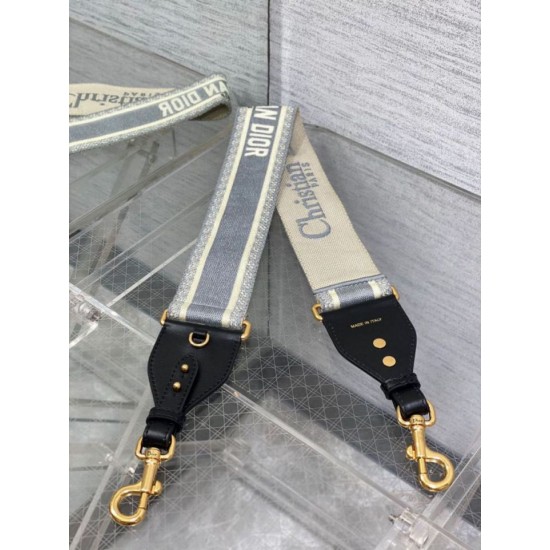 Replica Dior Shoulder Strap with Ring Embroidery Canvas Grey Fake