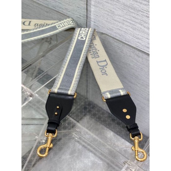 Replica Dior Shoulder Strap with Ring Embroidery Canvas Grey Fake