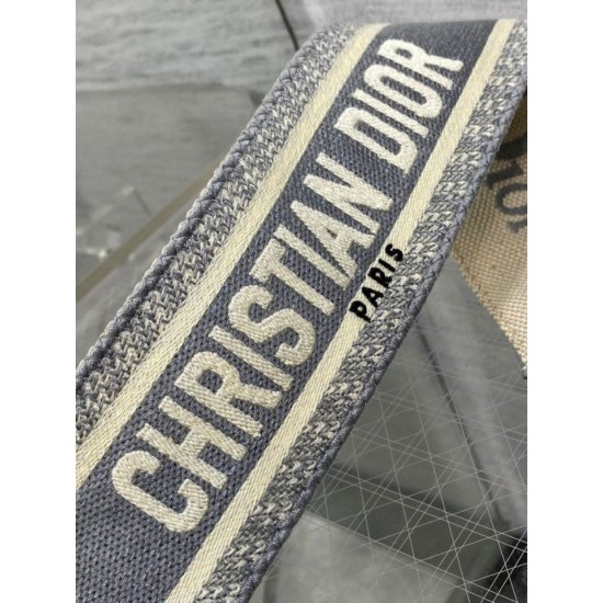 Replica Dior Shoulder Strap with Ring Embroidery Canvas Grey Fake