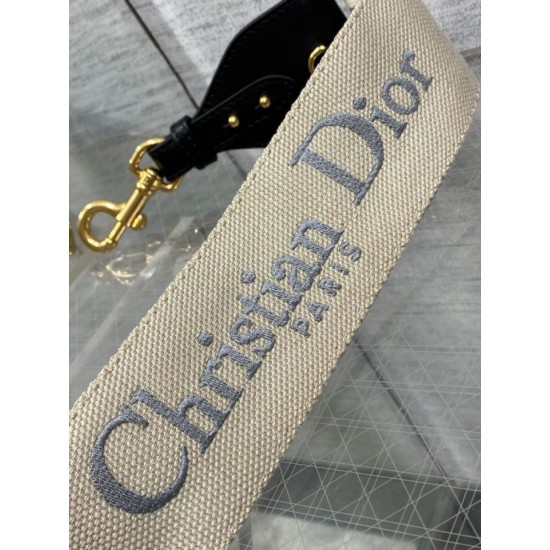 Replica Dior Shoulder Strap with Ring Embroidery Canvas Grey Fake