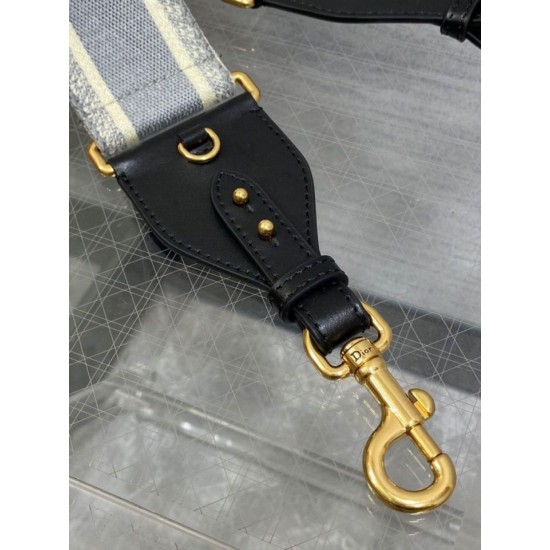 Replica Dior Shoulder Strap with Ring Embroidery Canvas Grey Fake