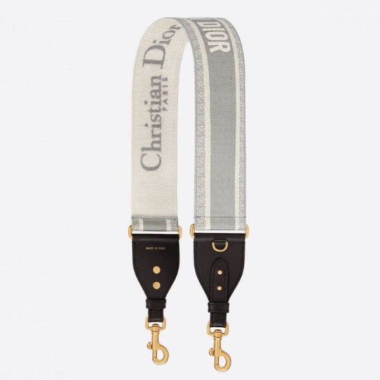 Replica Dior Shoulder Strap with Ring Embroidery Canvas Grey Fake