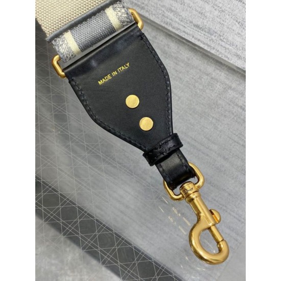 Replica Dior Shoulder Strap with Ring Embroidery Canvas Grey Fake
