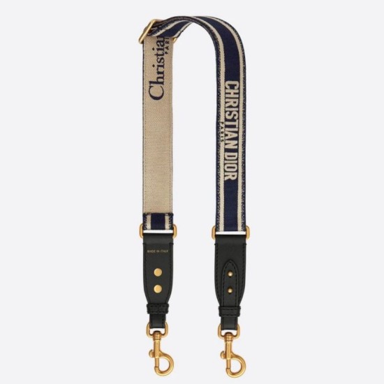 Replica Dior Embroidery Adjustable Shoulder Strap Blue Fake