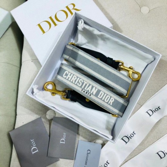 Replica Dior Embroidery Adjustable Shoulder Strap Grey Fake