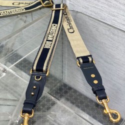 Replica Dior Adjustable Shoulder Strap with Ring Embroidery Blue Fake