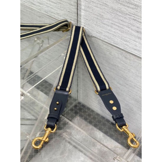 Replica Dior Adjustable Shoulder Strap with Ring Embroidery Blue Fake