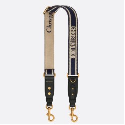 Replica Dior Adjustable Shoulder Strap with Ring Embroidery Blue Fake