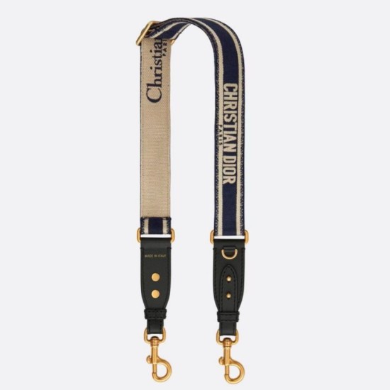 Replica Dior Adjustable Shoulder Strap with Ring Embroidery Blue Fake