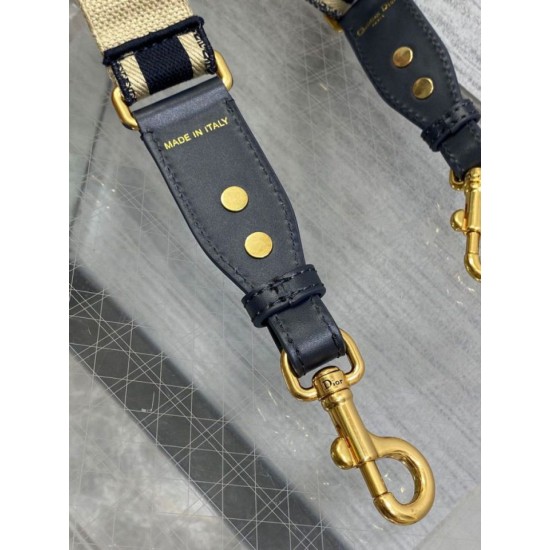 Replica Dior Adjustable Shoulder Strap with Ring Embroidery Blue Fake