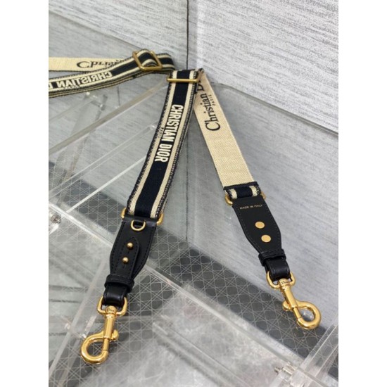 Replica Dior Adjustable Shoulder Strap with Ring Embroidery Black Fake